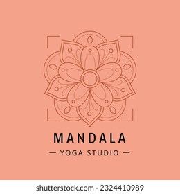 Linear bohemian mandala logo, abstract design for decoration in modern minimalist style. Vector illustration