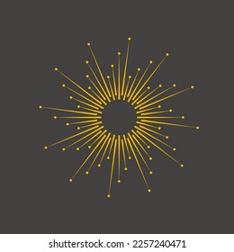 Linear boho frame with rays. Vector sun, tattoo, design minimal element 