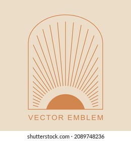 Linear boho icon - sun logo design template - abstract design element for decoration in modern minimalist style for social media posts, stories, for artisan jewellery, etc.