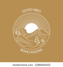 Linear boho icons. Bohemian style logotypes in vector for fashion, beauty, mental and treatment industries. Abstract design elements for decoration in modern minimalist style for social media posts.