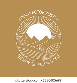 Linear boho icons. Bohemian style logotypes in vector for fashion, beauty, mental and treatment industries. Abstract design elements for decoration in modern minimalist style for social media posts.