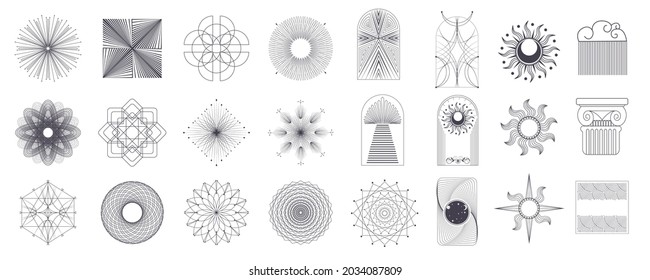 Linear boho icons. Bohemian styled logotypes in vector for fashion, beauty, mental and treatment industries. Abstract design elements for decoration in modern minimalist style for social media posts