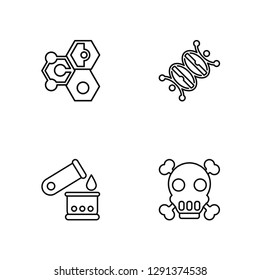 Linear Bond, Pour, Dna, Poison Vector Illustration Of 4 outline Icons. Editable Pack Of Bond, Pour, Dna, Poison