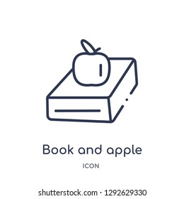 Linear book and apple icon from Education outline collection. Thin line book and apple icon vector isolated on white background. book and apple trendy illustration