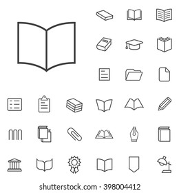 Linear book icons set. Universal book icon to use in web and mobile UI, book basic UI elements set