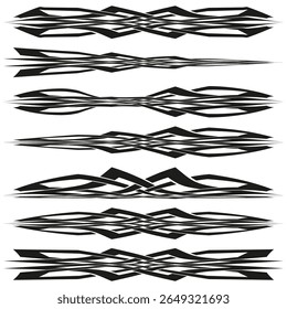 Linear border set. Symmetric stripe pattern. Monochrome vector ornament. Decorative tribal design
