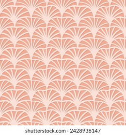 linear botanical art deco style beige peach monochrome seamless pattern 