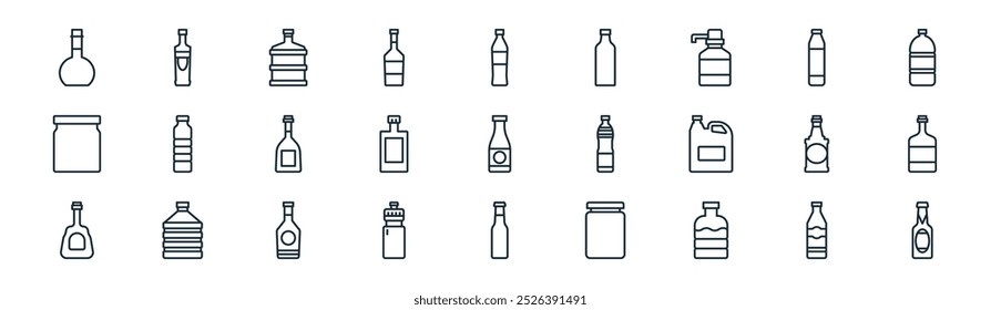 linear bottle icon pack. vector thin line bottle, bottle, water glass icons suitable for apps and websites ui designs