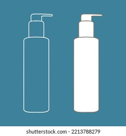 Botella lineal con bomba. Colección de paquetes cosméticos para jabones. Ilustración vectorial.