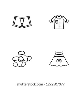 Linear Boxer, Men Socks, Denim Jacket, Circle Skirt Vector Illustration Of 4 outline Icons. Editable Pack Of Boxer, Men Socks, Denim Jacket, Circle Skirt