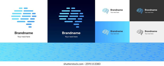 Linear brain logotype. Minimalist outline symbol representing intelligence, creativity and innovation. Ideal for tech, AI, education, medical or digital brands. Modern, abstract and futuristic design.