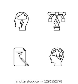 Linear Brainstorm, Sketching,  , Thinking Vector Illustration Of 4 outline Icons. Editable Pack Of Brainstorm, Sketching,  , Thinking