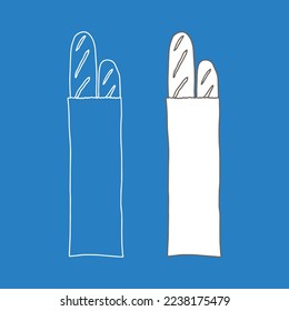 Linear bread bag template. Hand-drawn outline illustration.