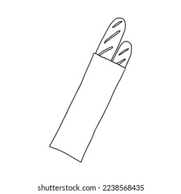 Linear bread bag template. Hand-drawn outline illustration.