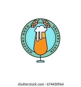 Linear brewery logos. Labels with glass of beer and hops. Vintage craft beer retro design elements, emblems, symbols, and icons or pub labels, badges collection.