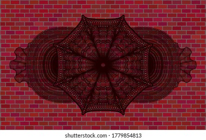 Linear brick stone wall emblem. Tiles chic background. Vector illustration. 