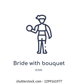 Linear bride with bouquet icon from Ladies outline collection. Thin line bride with bouquet icon isolated on white background. bride with bouquet trendy illustration