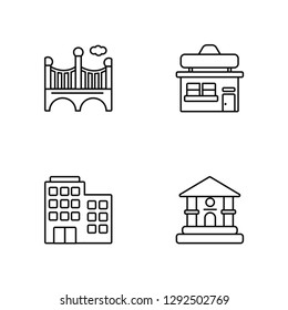 Linear Bridge, Buildings, Store, Museum Vector Illustration Of 4 outline Icons. Editable Pack Of Bridge, Buildings, Store, Museum