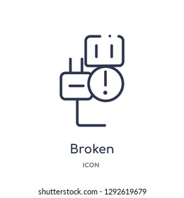 Linear broken icon from Electrian connections outline collection. Thin line broken icon vector isolated on white background. broken trendy illustration