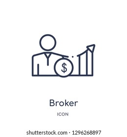 Linear broker icon from Ecommerce and payment outline collection. Thin line broker icon vector isolated on white background. broker trendy illustration