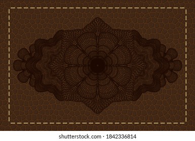 Linear brown leather emblem. Wallet delicate background. Illustration. 