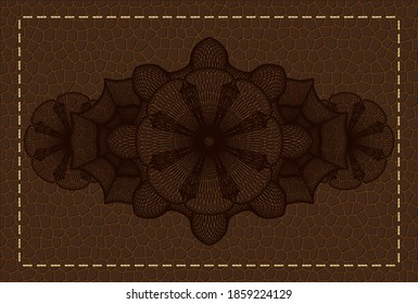 Linear brown leather emblem. Wallet handsome background. Artistic illustration. 