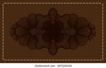 Linear brown leather emblem. Wallet graceful background. Vector illustration. 