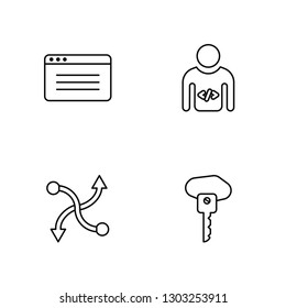 Linear Browser, Merge, User, Key Vector Illustration Of 4 outline Icons. Editable Pack Of Browser, Merge, User, Key