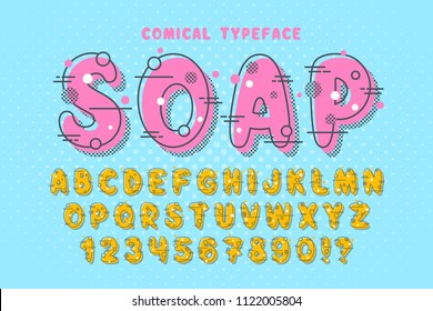 Linear bubble comical font design, colorful alphabet, typeface. Color Swatches control