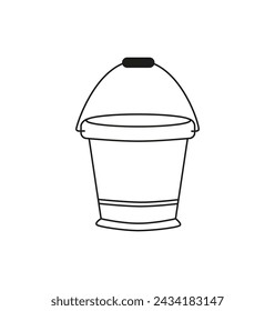 Linear bucket icon, sign, symbol isolated on white. Gardening domestic item. 