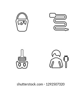 Linear Bucket, Mop, Hose, Cleaner Vector Illustration Of 4 outline Icons. Editable Pack Of Bucket, Mop, Hose, Cleaner