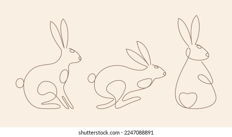 Linear bunnies set for Moon Festival, Chinese Lunar Year of the Rabbit, Easter decor