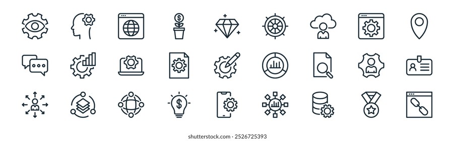 Vector de la línea fina medalla, cognitivo, navegador, Sitio web, hoja, tarjeta de identificación, teléfono móvil, url iconos adecuados para App y Sitios web UI diseños