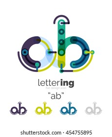 Linear business logo letter. Alphabet initial letters company name concept. Flat thin line segments connected to each other.