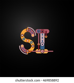 Linear business logo letter. Alphabet initial letters company name concept. Flat thin line segments connected to each other.