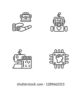 Linear Business, Robot, Robot, Chip Vector Illustration Of 4 outline Icons. Editable Pack Of Business, Robot, Robot, Chip