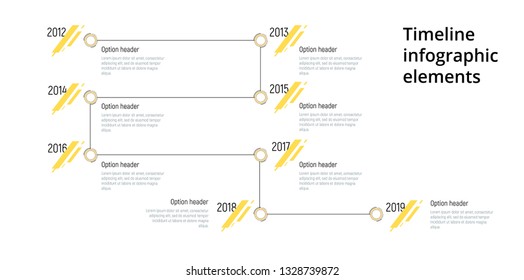 Linear Business Step Timeline Workflow Infographics. Corporate Milestones Graphic Elements. Company Presentation Slide Template With Year Periods. Modern Vector History Time Line Design.