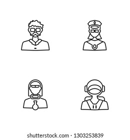 Linear Businessman, Scientist, Pilot, Astronaut Vector Illustration Of 4 outline Icons. Editable Pack Of Businessman, Scientist, Pilot, Astronaut