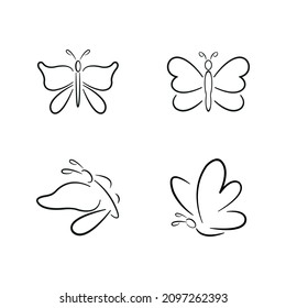 Linear butterfly vector set. Butterflies.