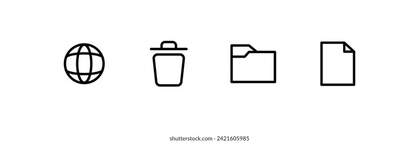 Linear buttons icons. Network, trash, folder, document buttons icons. Vector icons