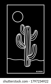 Linear cactus scene print simple outline