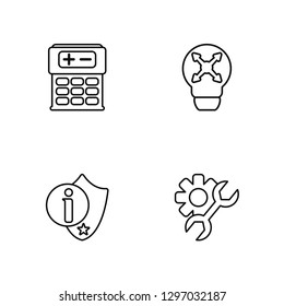 Linear Calculator, Information, Maximize, Settings Vector Illustration Of 4 outline Icons. Editable Pack Of Calculator, Information, Maximize, Settings