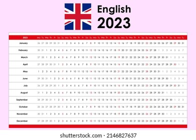 Linear Calendar 2023. Clear Design. Horizontal Grid With Selected Sundays. Yearly Calendar Organizer, Planner. English And Simple Template. Wall, Desk Calendar. Check List For Every Day.