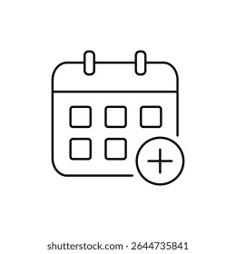 Ícone de calendário linear. Planejamento de tarefas, gerenciamento de tempo, lembrete de eventos e datas importantes. Ilustração vetorial.	