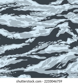 
Linear camo blue white pattern seamless texture, fashion illustration for textile.