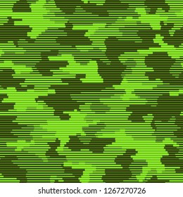 Linear camouflage seamless pattern. Abstract modern geometric digital texture background. Endless striped camo ornament. Vector illustration. - Vector