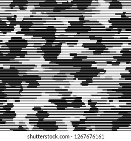 Linear camouflage seamless pattern. Abstract modern geometric digital texture background. Endless striped camo ornament. Vector illustration. - Vector