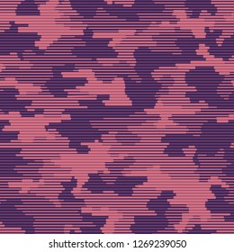 Linear camouflage seamless pattern. Abstract modern geometric digital texture background. Endless striped camo ornament. Vector illustration. - Vector