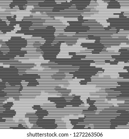 Linear camouflage seamless pattern. Abstract modern geometric digital texture background. Endless striped camo ornament. Vector illustration. - Vector