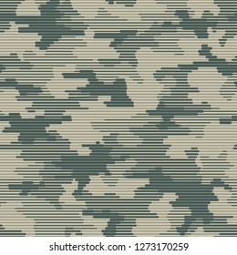 Linear camouflage seamless pattern. Abstract modern geometric digital texture background. Endless striped camo ornament. Vector illustration. - Vector